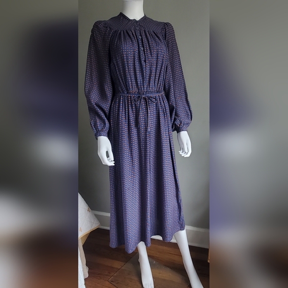 Vintage 1970s Calico Prairie Cottagecore Midi Dress - M - Picture 2 of 11